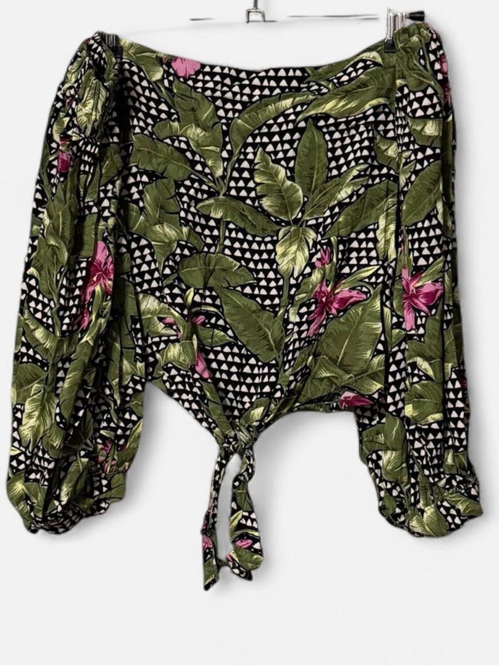 Forever 21 Green Tropical Tie-Front Blouse